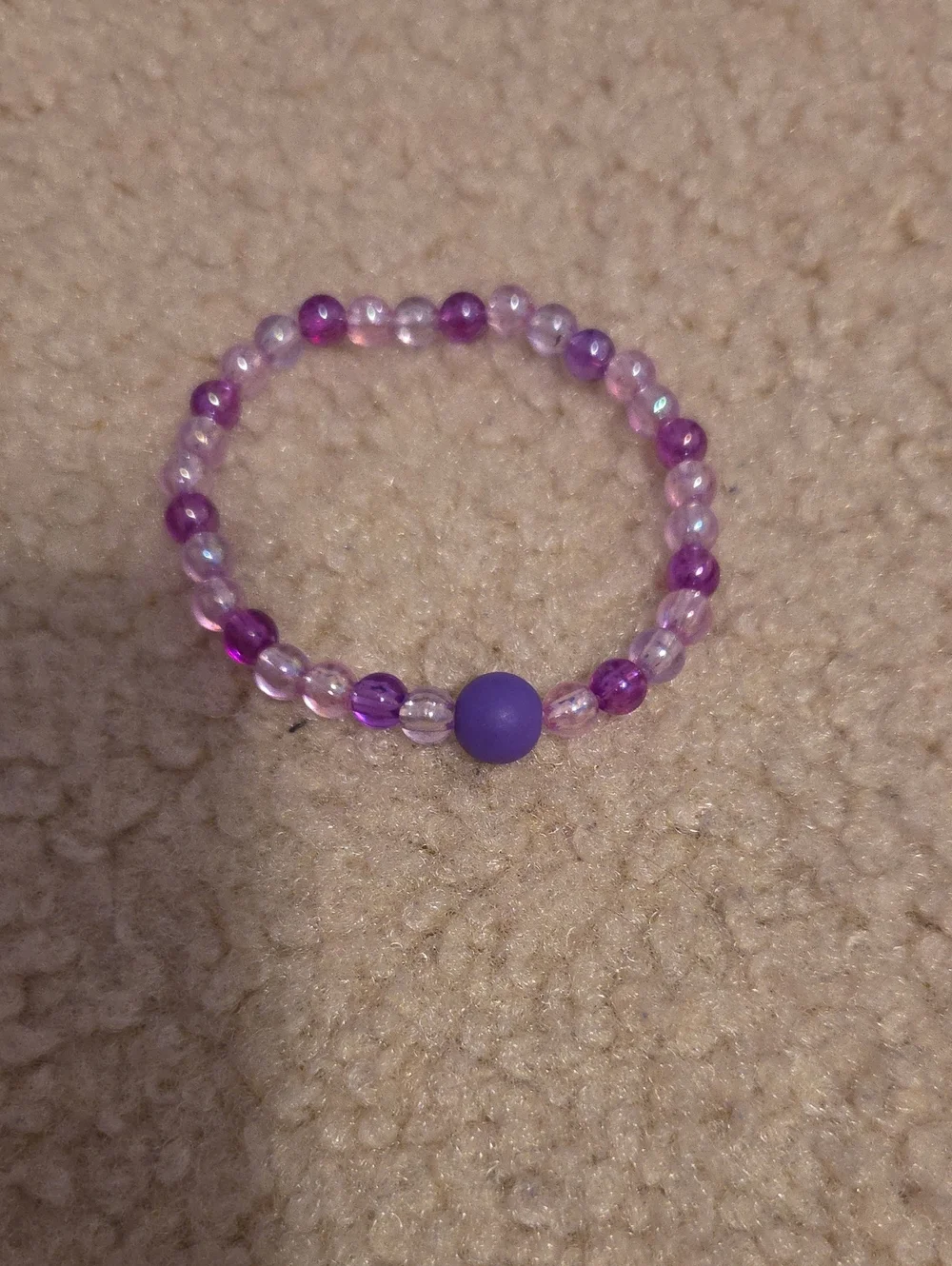 Purple Beaded Stretch Bracelet with Matte Accent Bead - Women Jewelry